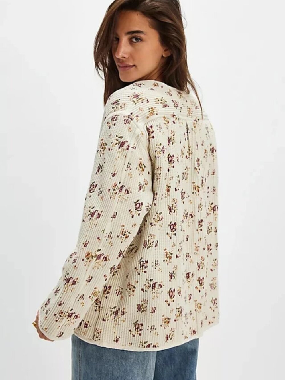Free People FP One Dana Liner Jacket Buttondown Printed Ivory M - Picture 2 of 8